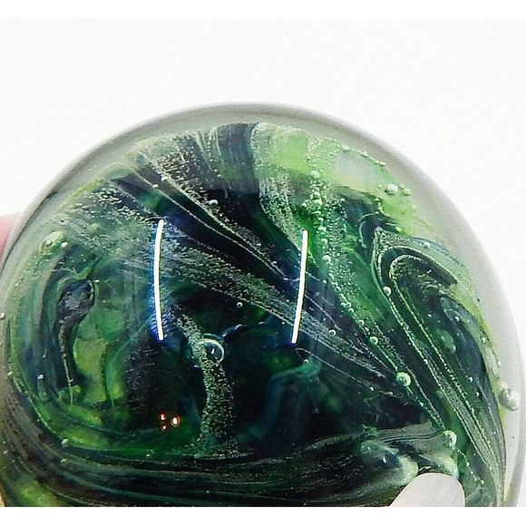 Kerry Art Glass Green Swirl Varying Shades Bubble Paperweight Ireland 3 1/2 In - Picture 9 of 9